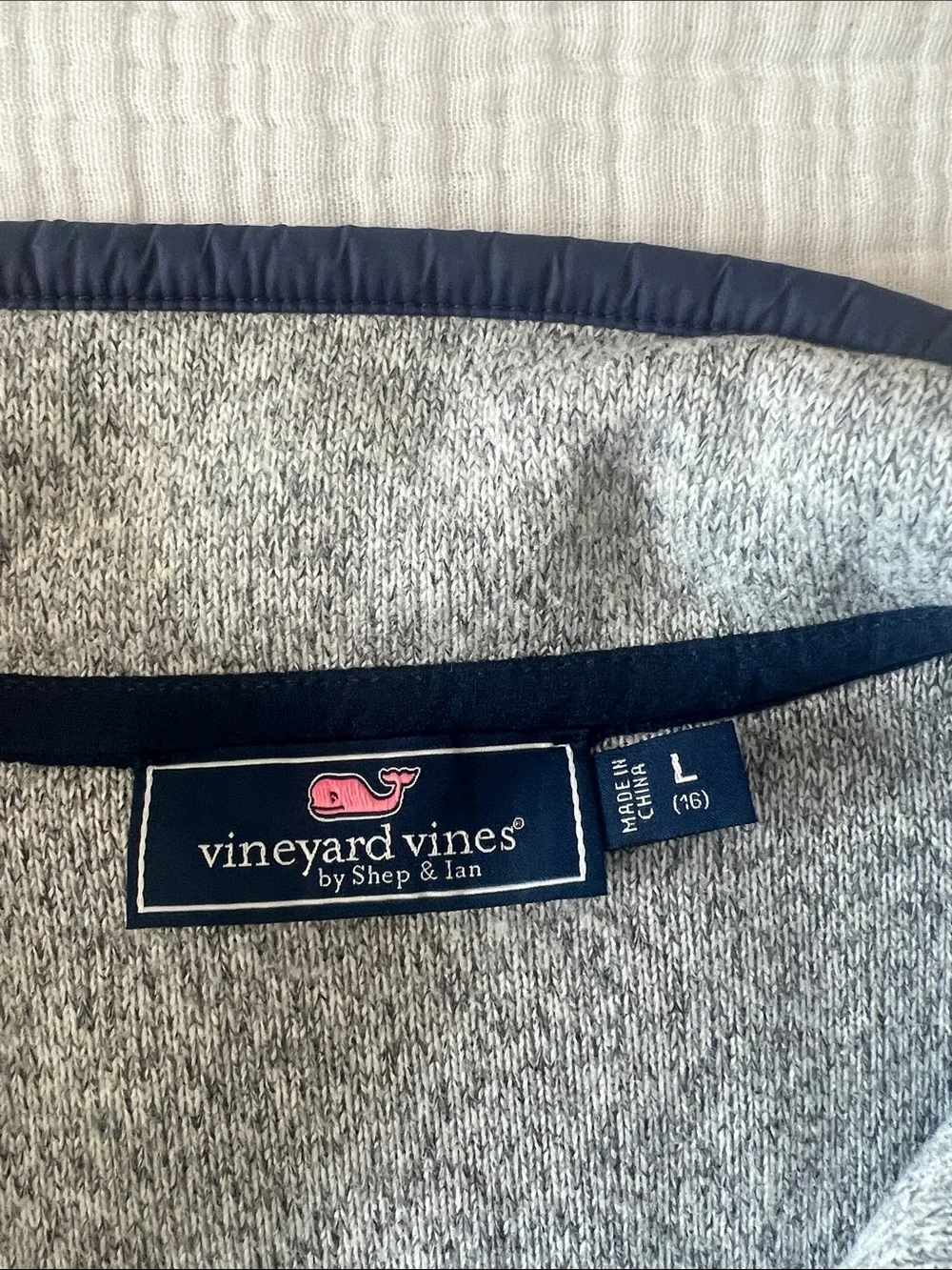 Vineyard Vines Kids Gray Fleece Jacket with Navy Quilted Yoke
